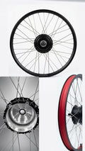 Rueda trasera 26 pulgadas con motor hub LEO Bicycle para bicicleta eléctrica negro y rojo