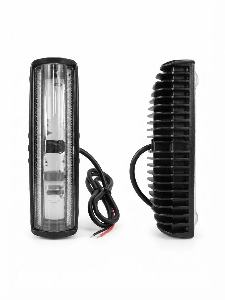 Luz LED de seguridad para carretilla elevadora roja - vista frontal y lateral