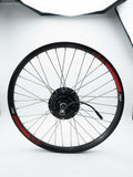 Rueda trasera con motor hub 500W 26x2.0 pulgadas ebike aro negro con detalles rojos