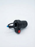 Acelerador de puño negro para bicicleta eléctrica con botón rojo y conector azul